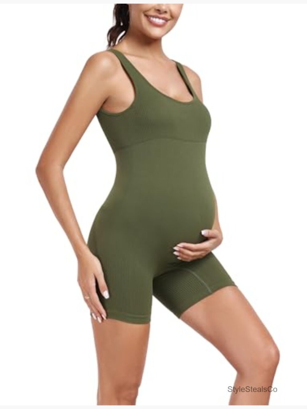 Maternity Seamless Yoga Jumpsuit One Piece Bodysuit Square Neck Romper - Picture 3 of 5